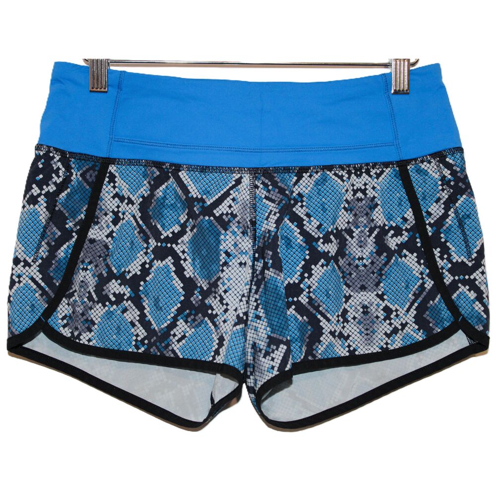 Womens Lululemon Run Speed Short Blue Black Gray Snake Print Running Shorts Sz 4